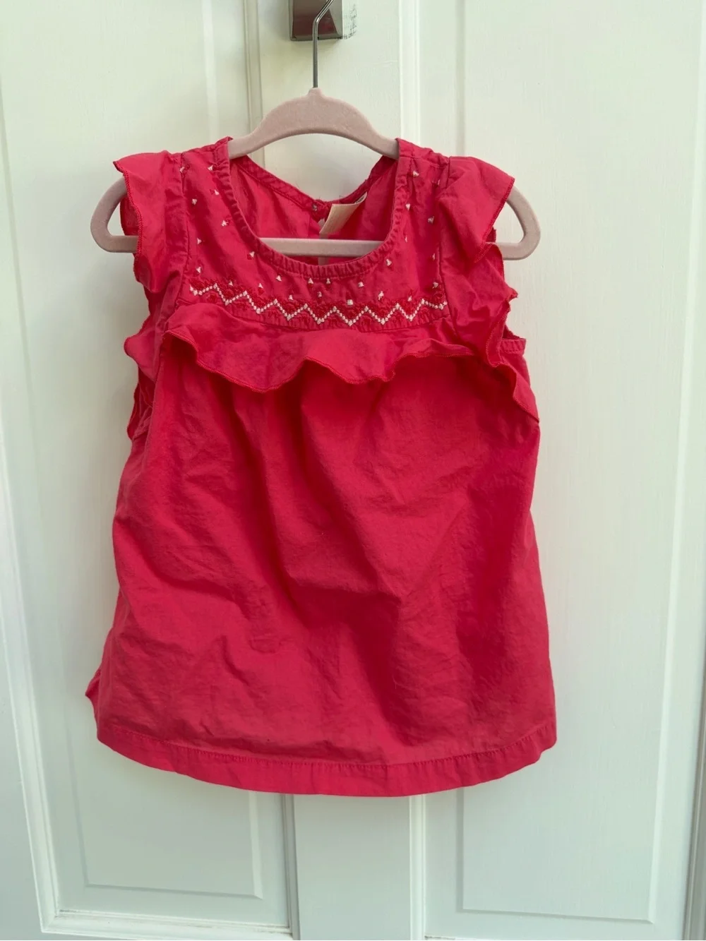 OshKosh B'gosh 4T Girls Hot Pink Ruffle Embroidered Tank Short Sleeve Blouse Top